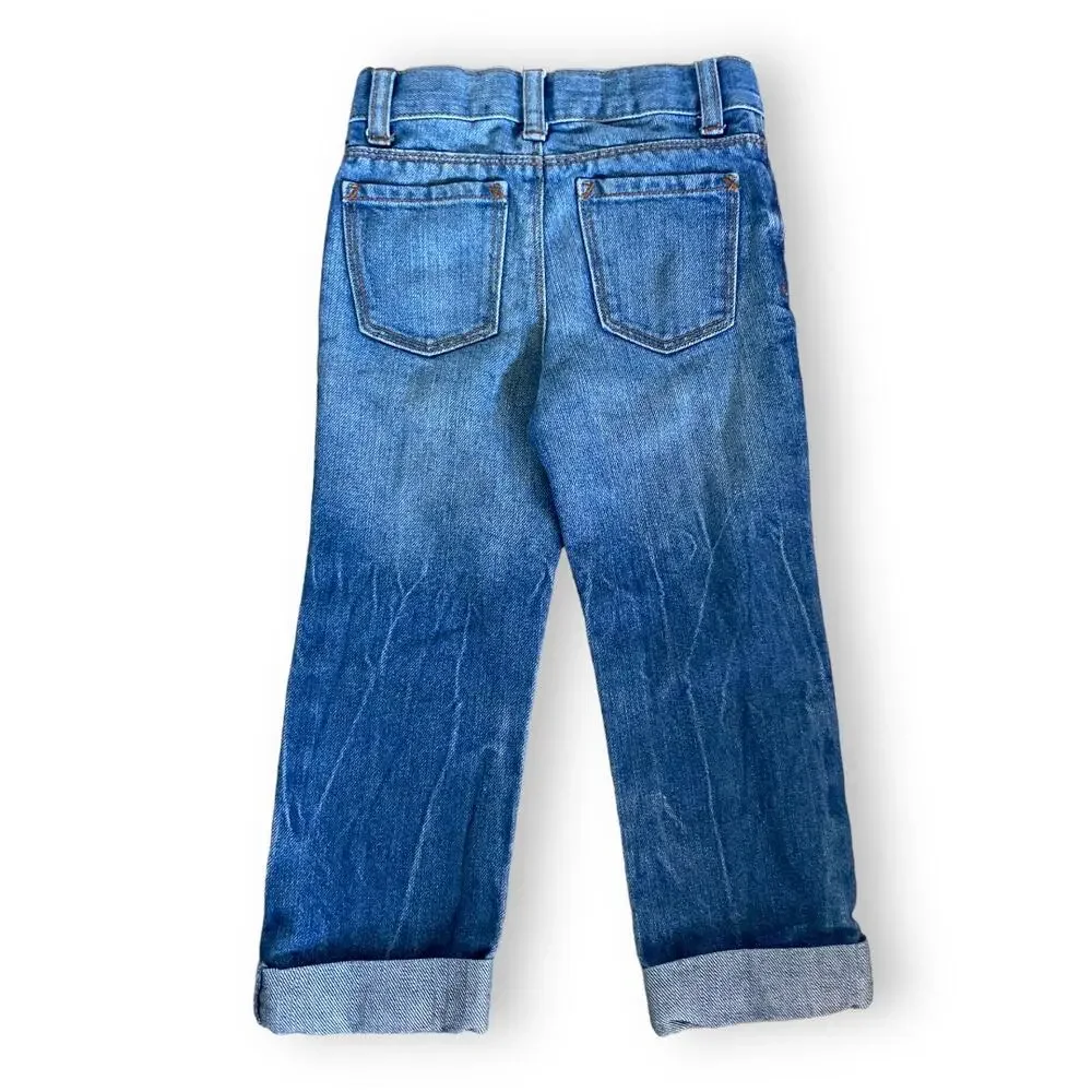 Old Navy Boys Jeans Size 3T Slim Etroit Blue Cuffed Medium‎ Wash Blue Denim